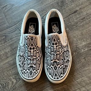 Vans Slip On Snakeskin Color Canvas Black and White. Size 9.5 W and 8 M.